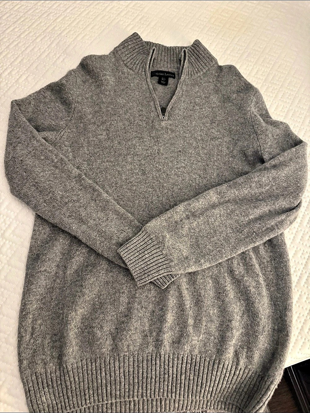 Christian Lacroix Men's Quarter Zip Merino Wool Sweater Gray Large